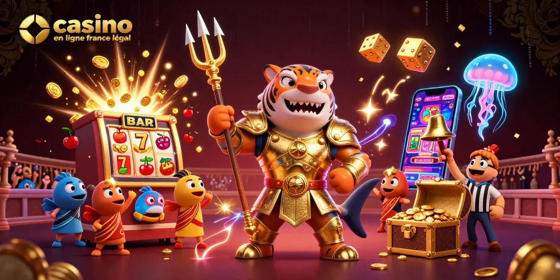 Découvrez le casino en ligne France légal avec un tigre marteau en armure captivant, entouré de machines à sous.