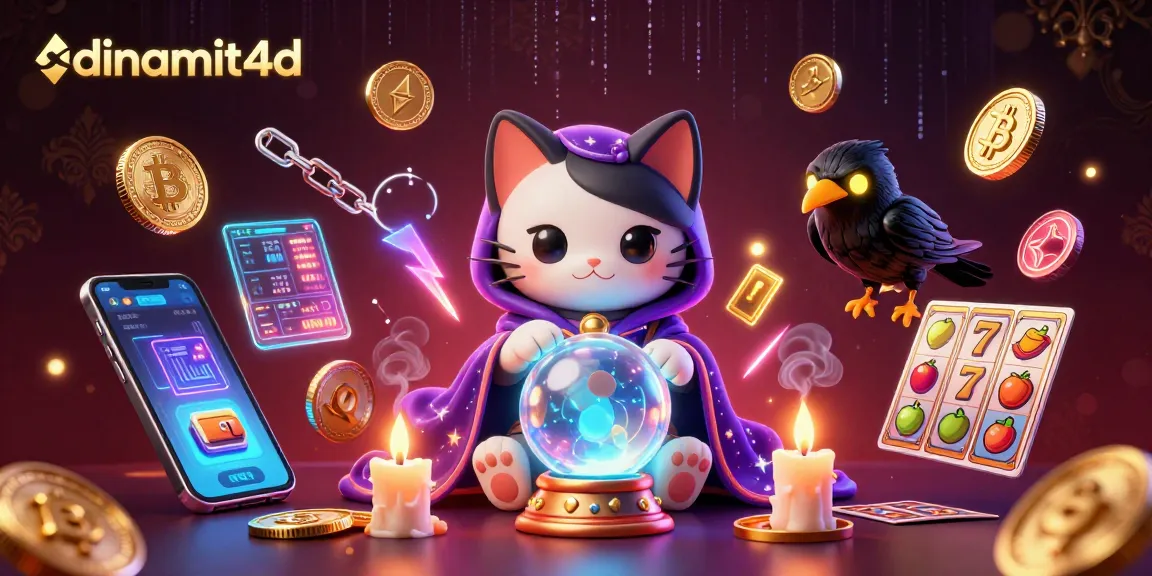 Experience the thrill with dinamit4d's vibrant casino scene featuring mystical characters and slot symbols.
