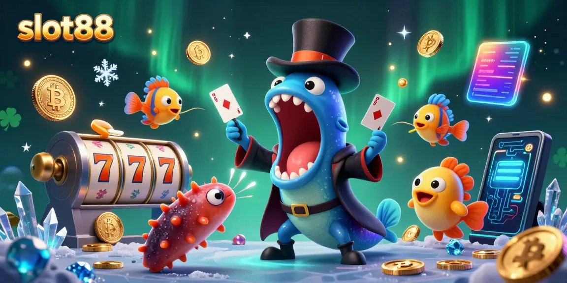Engage with slot88's vibrant 3D magic scene involving a gulper eel, anglerfish, and sea cucumber.