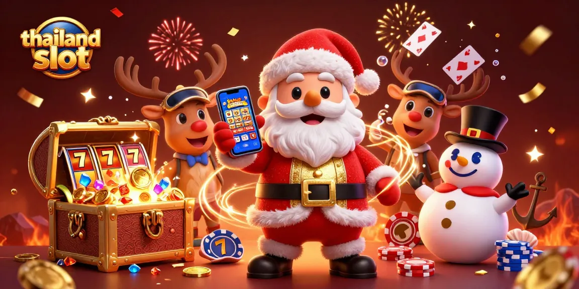 Experience the thrill of thailand slots with a vibrant casino-themed illustration showcasing festive characters.