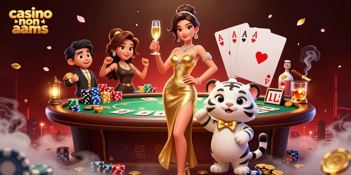 Vivi l'emozione dei casinò non AAMS con una donna glamour e un cucciolo di tigre fortunato in una scena vibrante di casinò.