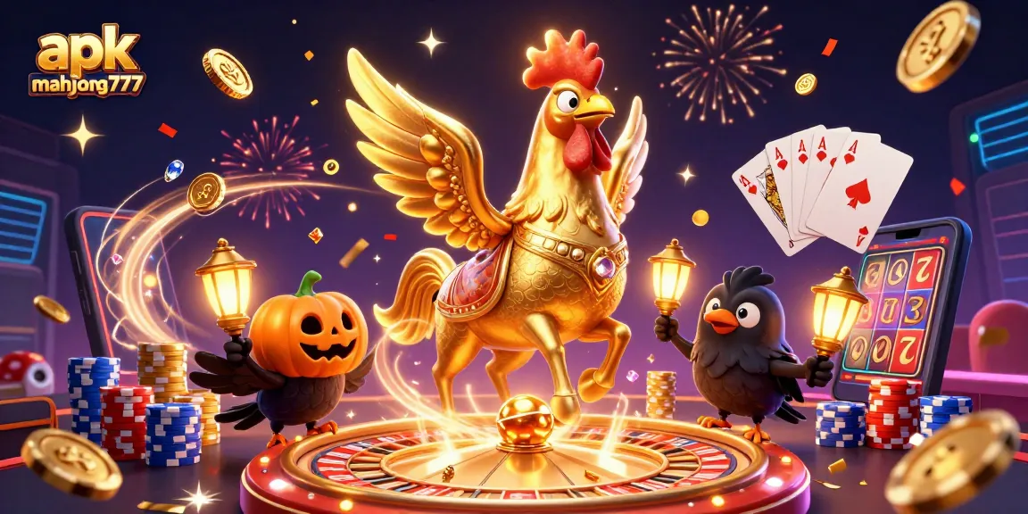 Experience apk mahjong777 with vibrant casino action featuring a golden rooster and exhilarating game elements.