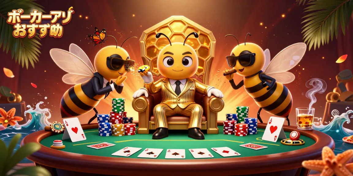 ポーカーアプリおすすめで魅力的なキャラクターたちがオンラインポーカーを楽しむシーン