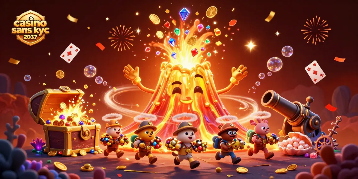 Jouer dans le casino sans KYC 2037 avec un volcan doré éruptif et des trésors.