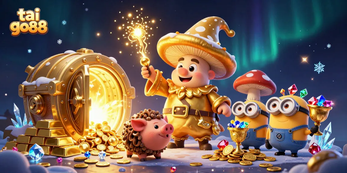 Experience the thrilling magic of tai go88, where the golden wizard and treasures come alive in a vibrant casino scene.