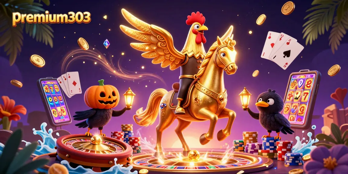 Experience the thrill of premium303 with golden rooster and treasure-filled midnight casino.